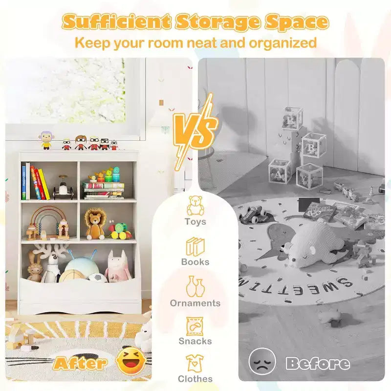 3-Tier Children's Multi-Functional Bookcase Toy Storage Bin Floor Cabinet Gray/White/Natural