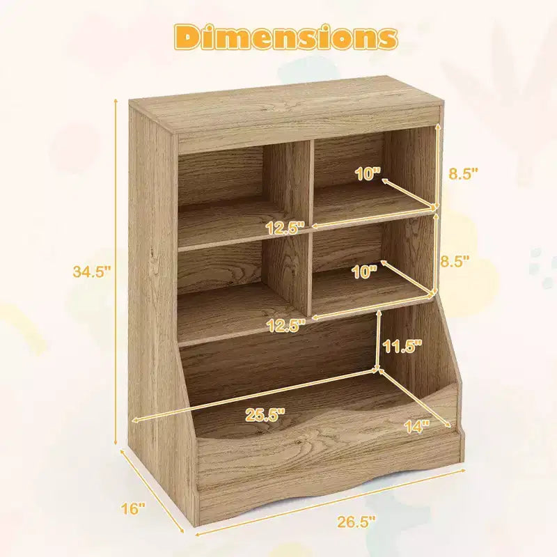 3-Tier Children's Multi-Functional Bookcase Toy Storage Bin Floor Cabinet Gray/White/Natural