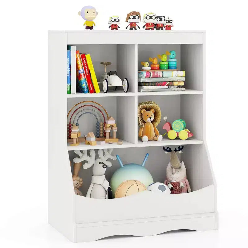 3-Tier Children's Multi-Functional Bookcase Toy Storage Bin Floor Cabinet Gray/White/Natural